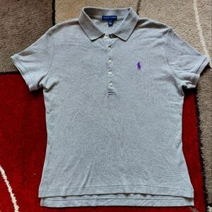 Ralph Lauren Gray Polo Shirt with Purple Logo